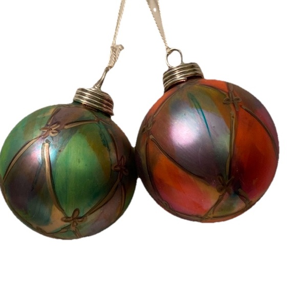2 Glass Christmas Ornaments John Toole Multicolor Round...